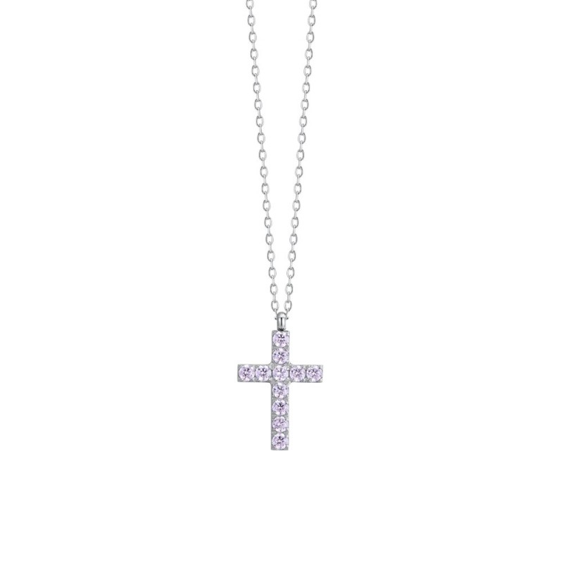 Collana Donna Luca Barra CK2088 In Acciaio Con Croce E Zirconi Rosa