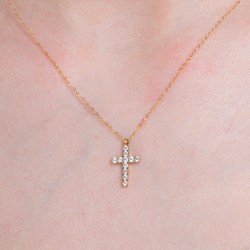 Collana Donna Luca Barra CK2087 In Acciaio Dorato Con Croce E Zirconi