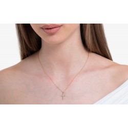 Collana Donna Luca Barra CK2087 In Acciaio Dorato Con Croce E Zirconi