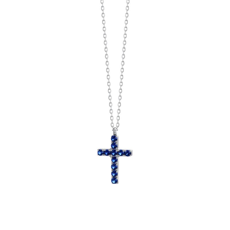 Collana Donna Luca Barra CK2089 In Acciaio Con Croce E Zirconi Blu