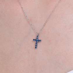 Collana Donna Luca Barra CK2089 In Acciaio Con Croce E Zirconi Blu