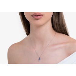 Collana Donna Luca Barra CK2089 In Acciaio Con Croce E Zirconi Blu