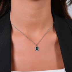 Collana Donna Luca Barra CK2067 In Acciaio Con Zircone Verde E Strass