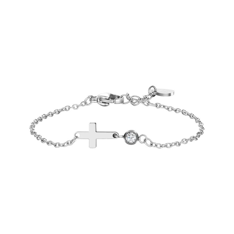 Bracciale Bambino Luca Barra JB246 In Acciaio Con Croce E Cristallo