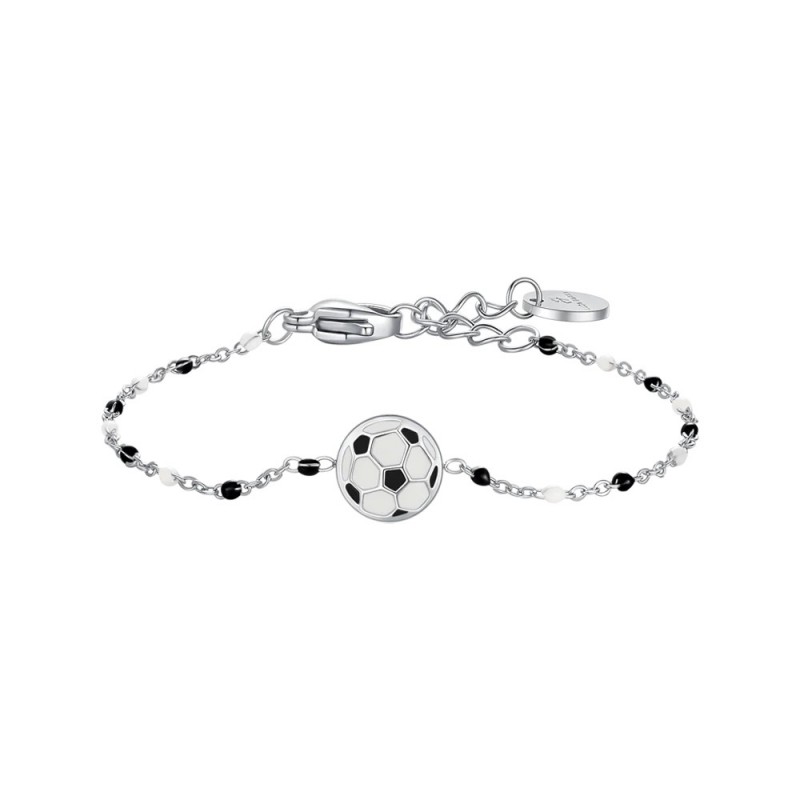 Bracciale Bambino Luca Barra JB240 In Acciaio Con Pallone Con malto Bianco E Nero
