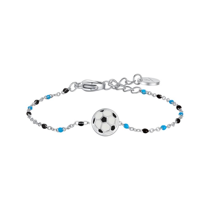 Bracciale Bambino Luca Barra JB238 In Acciaio Con Pallone E Smalto Azzurro E Nero