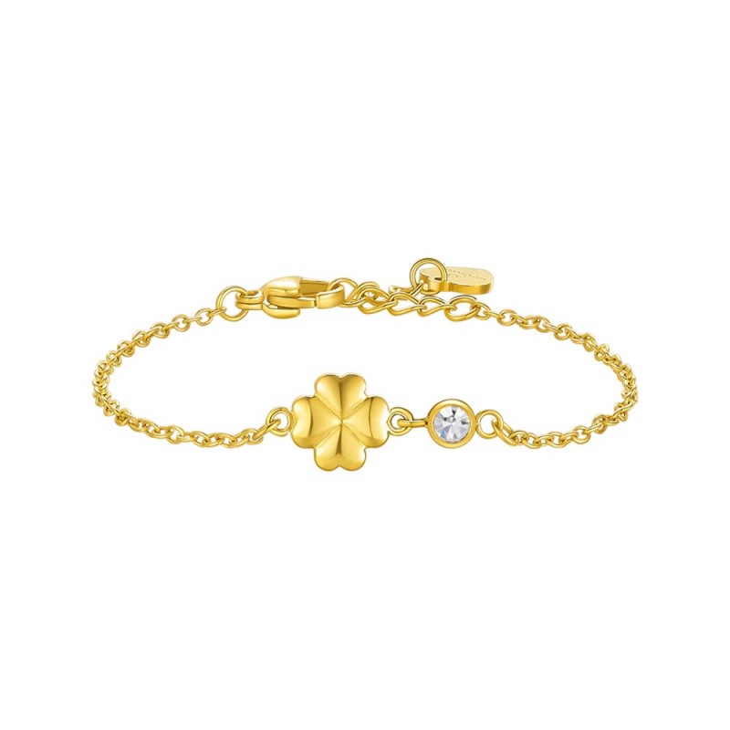 Bracciale Bambina Luca Barra JB245 In Acciaio Dorato Con Quadrifoglio E Cristallo