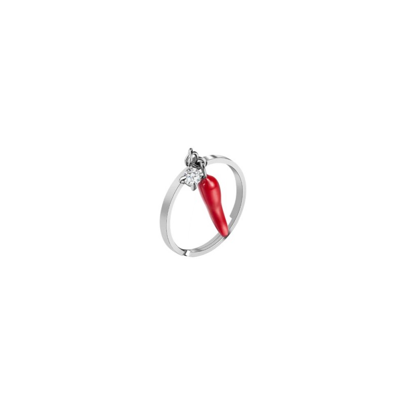 Anello Donna Luca Barra ANK558 In Acciaio Con Cornetto Rosso E Zircone