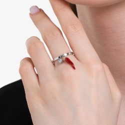 Anello Donna Luca Barra ANK558 In Acciaio Con Cornetto Rosso E Zircone