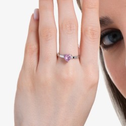 Anello Donna Luca Barra ANK561 In Acciaio Con Cristallo Rosa A Cuore