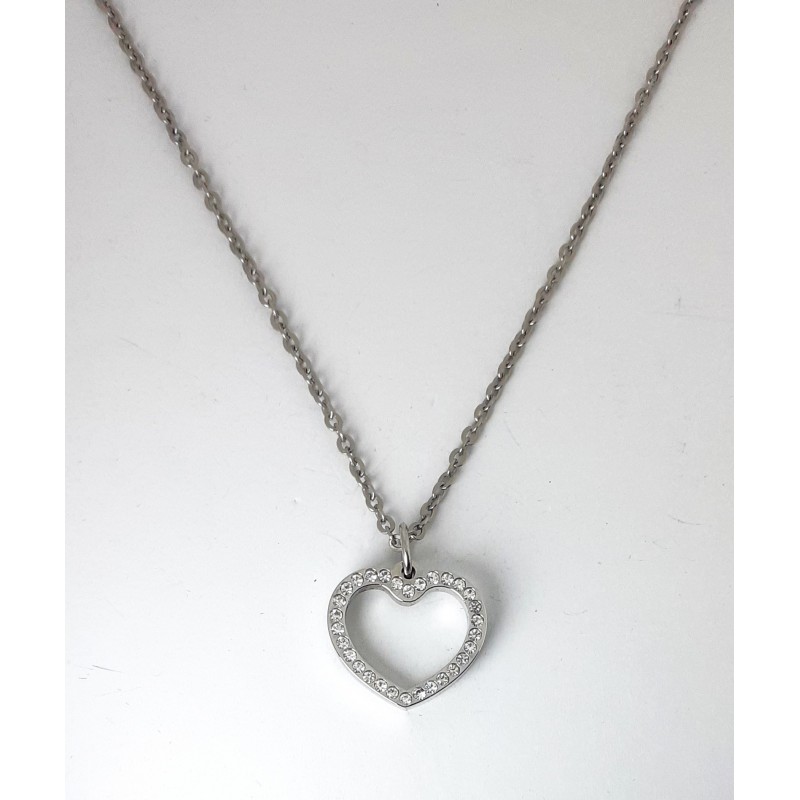 Collana Donna Manuel Zed U7057_0100 In Acciaio Con Cuore Con Strass