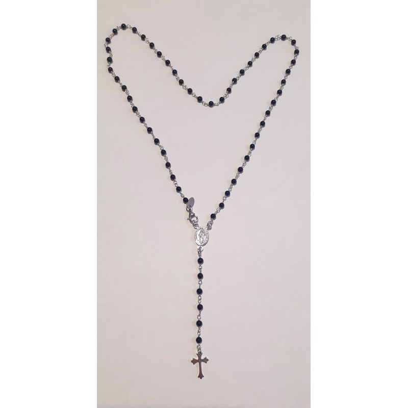 Collana Del Rosario Unisex Ananda 925 RSCL06 In Argento Con Sfere Nere
