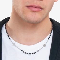 Collana Uomo Luca Barra CL346 Del Rosario In Acciaio Con Sfere Nere