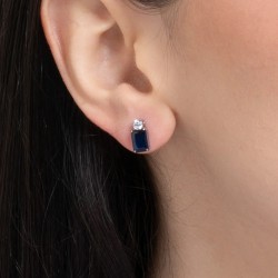 Orecchini Donna Luca Barra OK1477 In Acciaio Con Zircone Blu Rettangolare