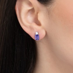 Orecchini Donna Luca Barra OK1475 In Acciaio Con Zircone Viola Rettangolare