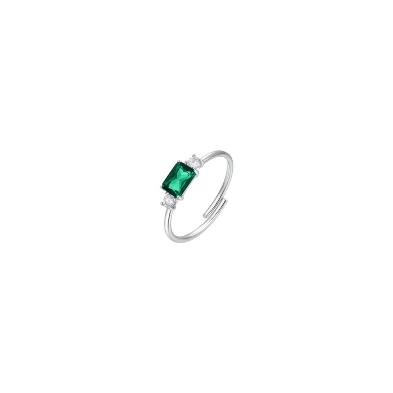 Anello Donna Luca Barra ANK607 In Acciaio Con Zircone Verde Rettangolare