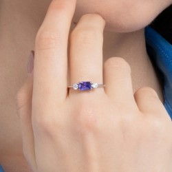 Anello Donna Luca Barra ANK606 In Acciaio Con Zircone Viola Rettangolare