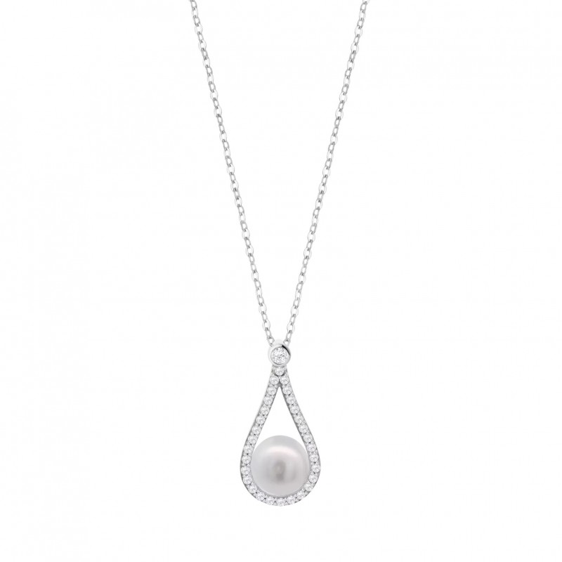 Collana Donna Lotus Silver LP3481-1/1 In Argento Con Perla Bianca E Zirconi