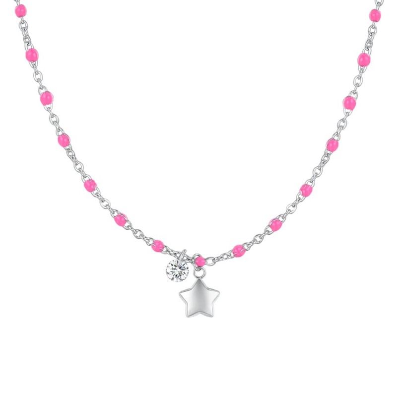 Collana Donna Luca Barra CK2178 In Acciaio Con Smalto Fucsia E Stella