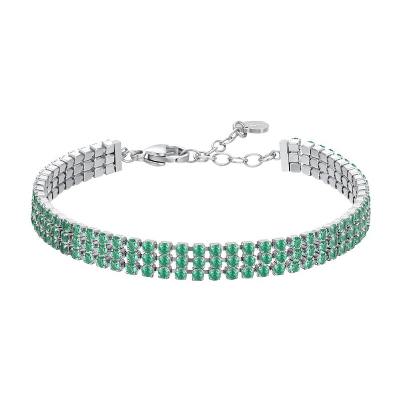 Bracciale Tennis Donna Luca Barra BK2842 In Acciaio Con Zirconi Verdi A Tre File
