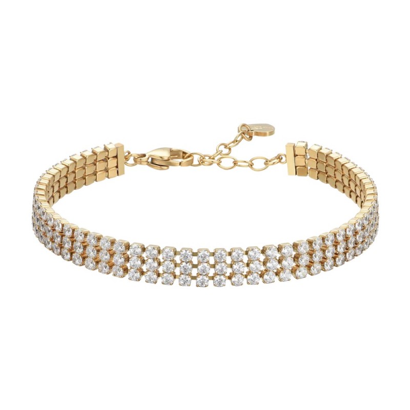 Bracciale Tennis Donna Luca Barra BK2845 In Acciaio Dorato Con Zirconi A Tre File