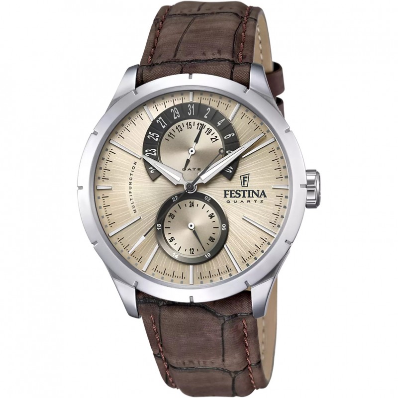 Orologio Uomo Multifunzioni Festina F16573/9 Con Cinturino Ecopelle Marrone