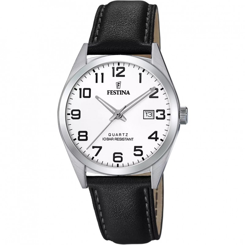 Orologio Uomo Classico Festina F20446/1 Con Quadrante Bianco E Cinturino Nero