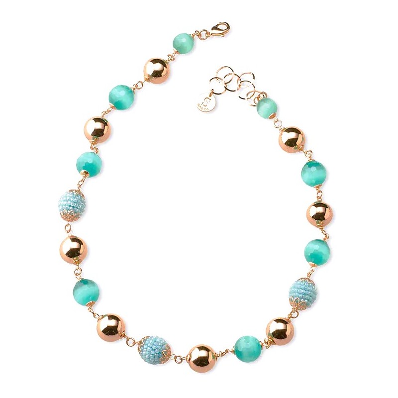 Collana Donna Sovrani Cristal Manique J6137 In Bronzo Rosé Con Pietre Verde Acqua