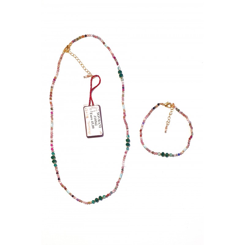 Completo Collana Bracciale Sovrani J10562 In Bronzo Dorato Con Cristalli Multicolore