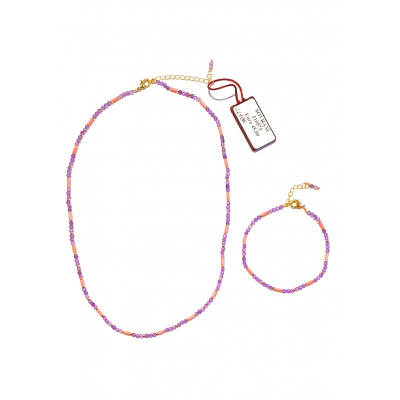 Completo Donna Collana Bracciale Sovrani J10573 In Bronzo Dorato Con Cristalli Viola Glicine