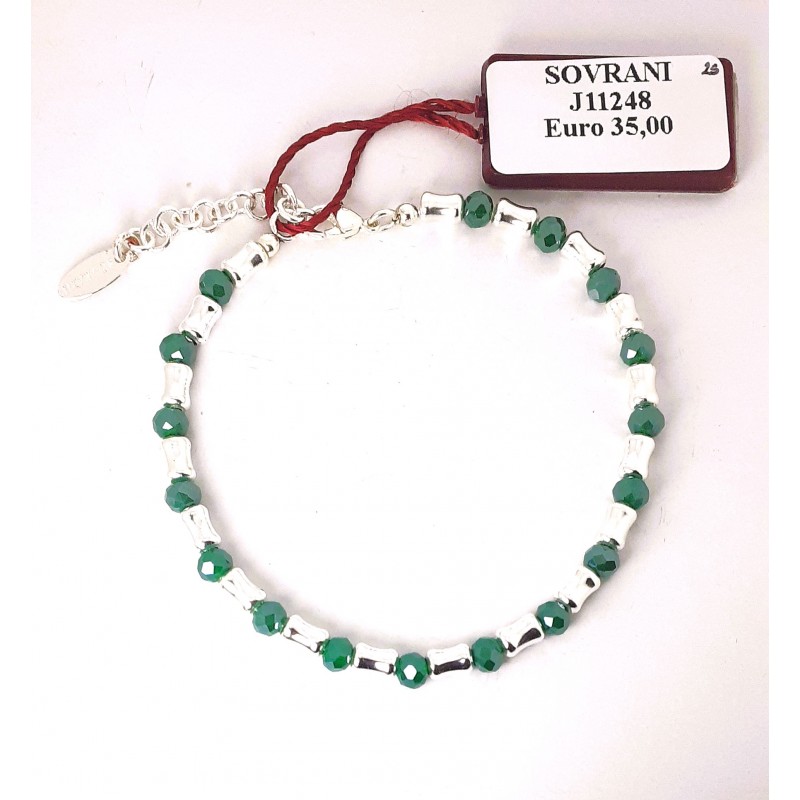 Bracciale Donna Sovrani J11248 In Bronzo Argentato Con Cristalli Verdi