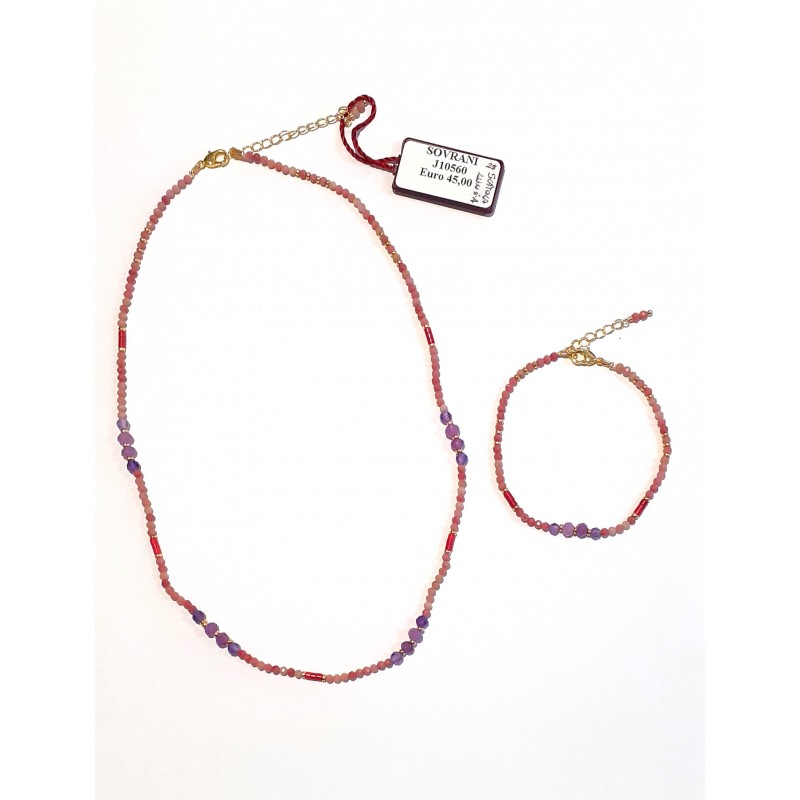 Completo Collana Bracciale Sovrani J10560 In Bronzo Dorato Con Cristalli Viola