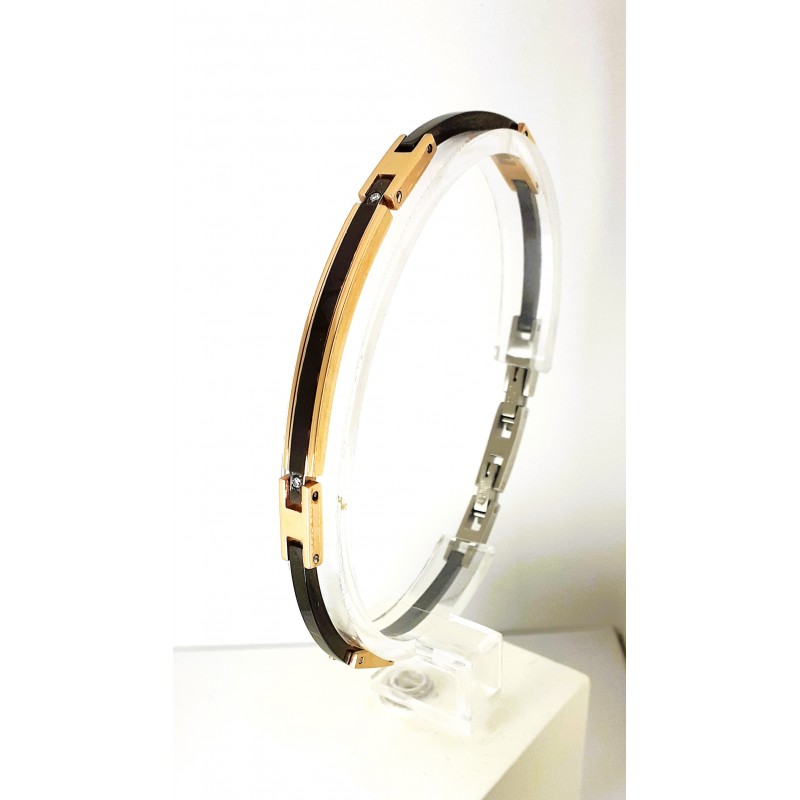 Bracciale Uomo Arkano ABA028BNR In Acciaio IP Nero E Rosé Con Diamantini