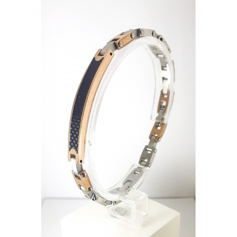 Bracciale Uomo Arkano BAC132R In Acciaio Con Piastra Rosé E Carbonio