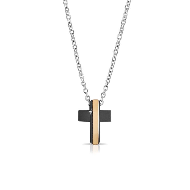 Collana Uomo Arkano CR09NR In Acciaio Con Croce Bicolore