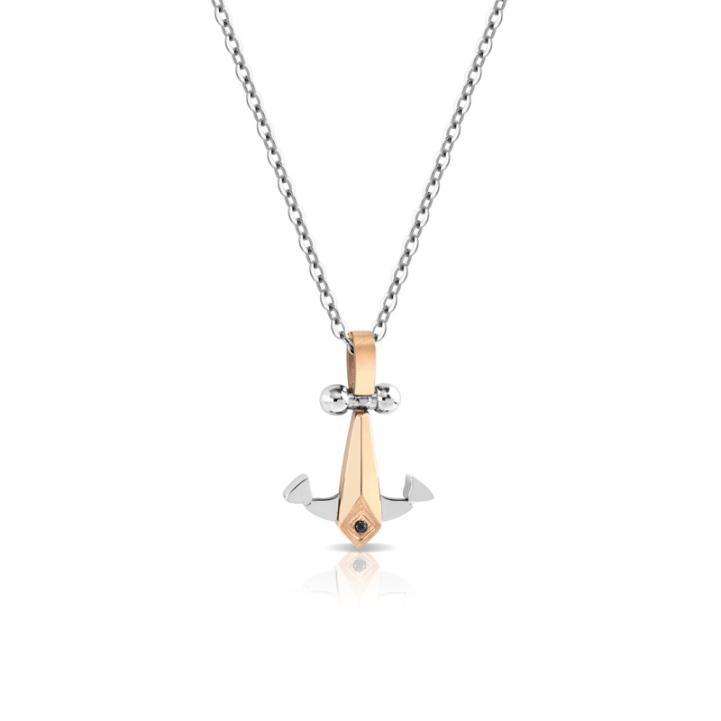 Collana Uomo Arkano CN14 In Acciaio Con Ancora E Diamante Nero