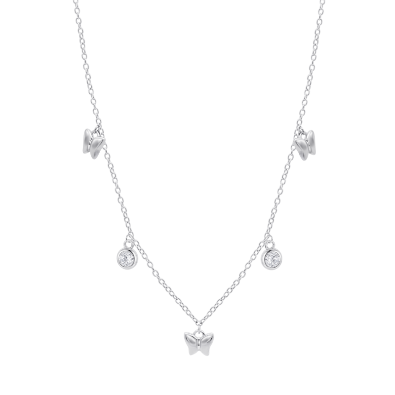 Collana Donna Lotus Silver LP3900-1/1 In Argento Con Farfalle E Zirconi