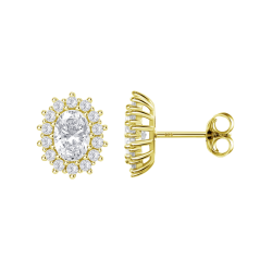 Orecchini Donna Lotus Silver LP3459-4/7 In Argento Dorato Con Zircone Ovale