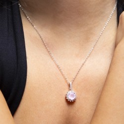 Collana Donna Lotus Silver LP3791-1/1 In Argento Con Cristallo Rosa E Zirconi