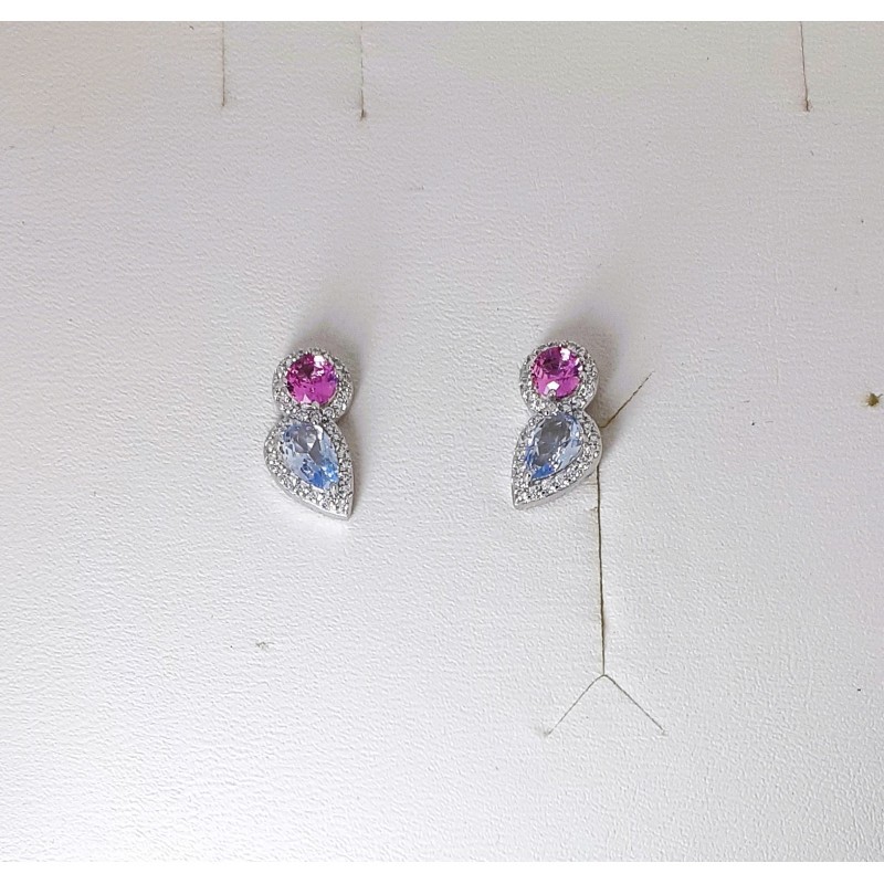 Orecchini Donna Lotus Silver LP3841-4/1 1 In Argento Con Zirconi Rosa E Celesti