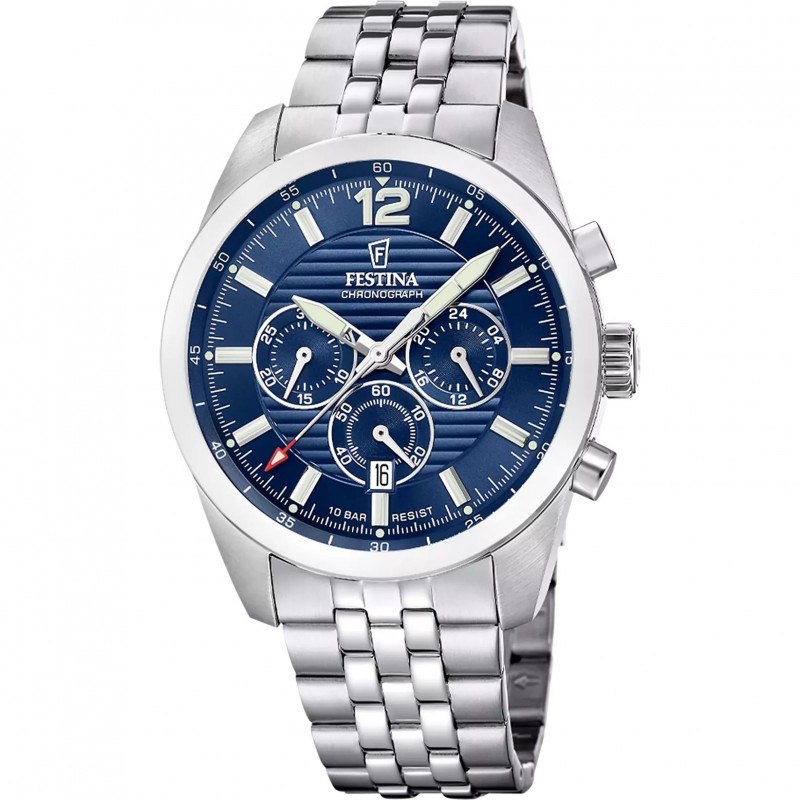 Orologio Uomo Festina F20742/1 Cronografo Con Quadrante Blu E Cinturino Acciaio