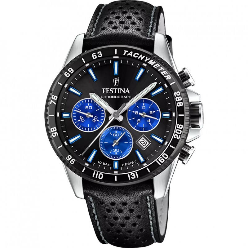 Orologio Uomo Festina F20561/6 Cronografo Con Cinturino Pelle Nera