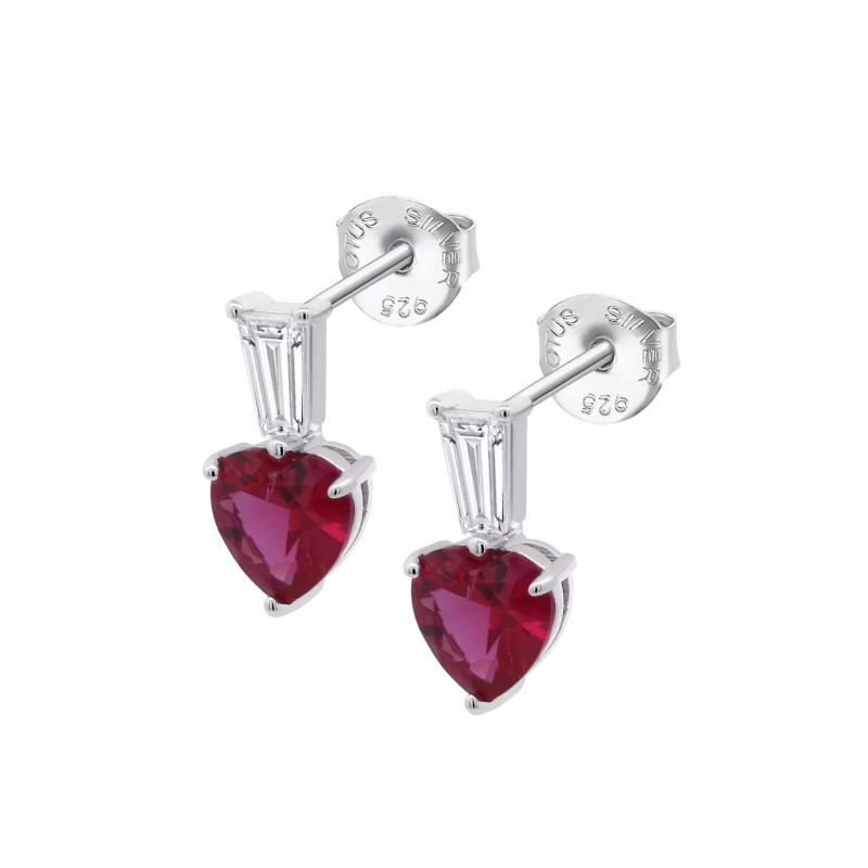 Orecchini Donna Lotus Silver LP3893-4/1 In Argento Con Cristallo Rosso A Cuore