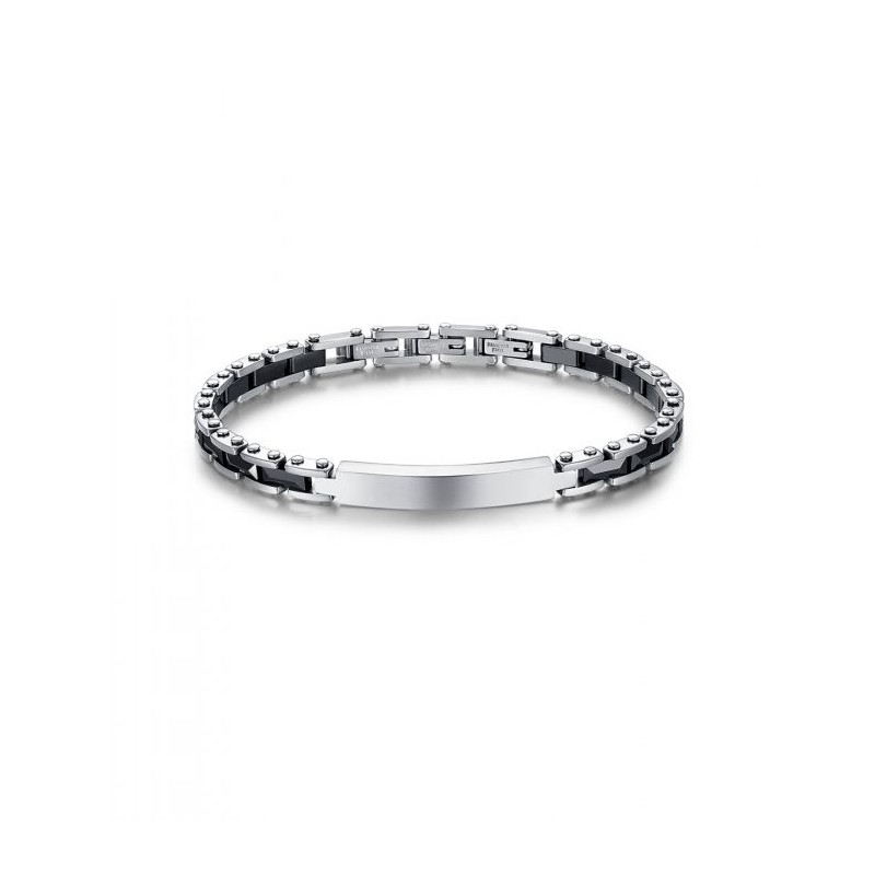 Bracciale Uomo Luca Barra In Acciaio E Ceramica Con Piastra Centrale BA1128