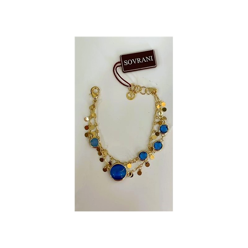 Bracciale Donna Sovrani J11507 Doppio Filo In Ottone Dorato Con Pietre Blu