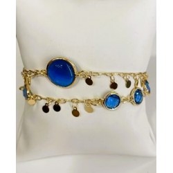 Bracciale Donna Sovrani J11507 Doppio Filo In Ottone Dorato Con Pietre Blu