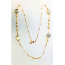 Collana Donna Lunga Sovrani J11562 In Ottone Dorato Con Pietre Grigio Ghiaccio E Perle Bianche