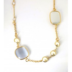 Collana Donna Lunga Sovrani J11562 In Ottone Dorato Con Pietre Grigio Ghiaccio E Perle Bianche
