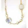 Collana Donna Lunga Sovrani J11562 In Ottone Dorato Con Pietre Grigio Ghiaccio E Perle Bianche
