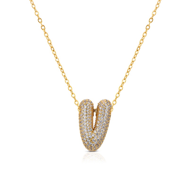 Collana Donna OPSOBJECTS OPSCL-1035 In Acciaio Dorato Con Iniziale V Con Zirconi
